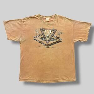 Vintage Sun Faded Shirt Southwestern Bull Skull Sedona Arizona Orange XL